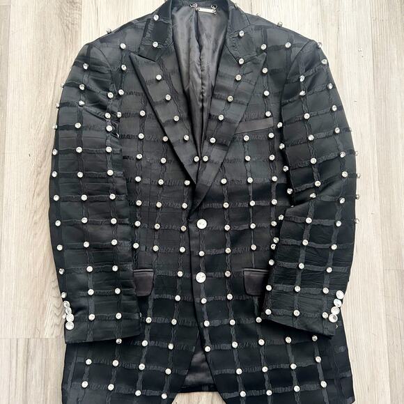 BARABAS Black Caged Rhinestone Diamond Men’s Blazer Jacket Slim Fit Sz 40/Medium - Picture 1 of 12